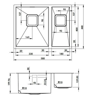 FABIANO Кухонная мойка Quadro 58 R10 L 580x440 (8216.401.0076)